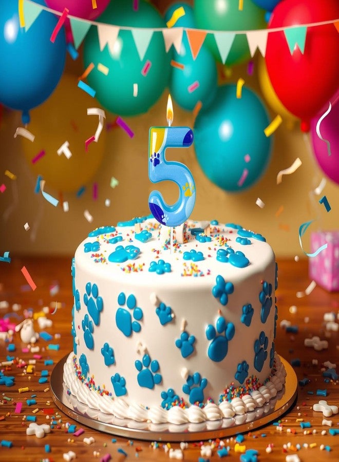 WQINX Blue Dog Paw Candle Birthday Cake Candle Dog Paw Birthday Candle Cupcake Decoration Suitable for Boys and Girls Birthday Decoration (Number 5) - Image 4